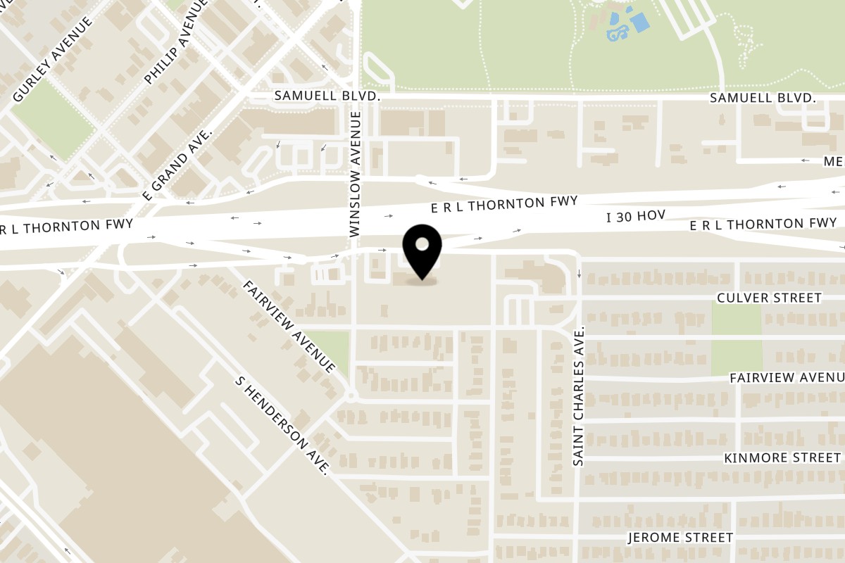 Map showing the location of Taqueria Taxco El Centro on 5614 E R L Thornton Fwy in Dallas