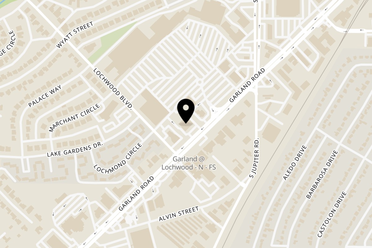 Map showing the location of Taqueria Taxco Garland on 11255 Garland Rd Suite 1400 in Dallas